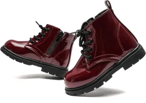 Kids Boots Boys Girls Bright Color Lace up Ankle Boots Side Zipper Boots