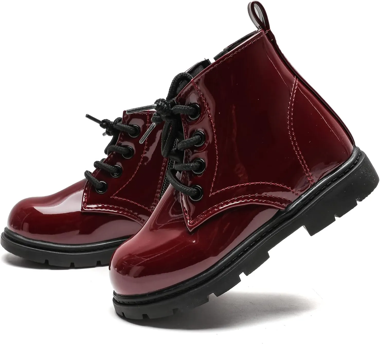 Kids Boots Boys Girls Bright Color Lace up Ankle Boots Side Zipper Boots