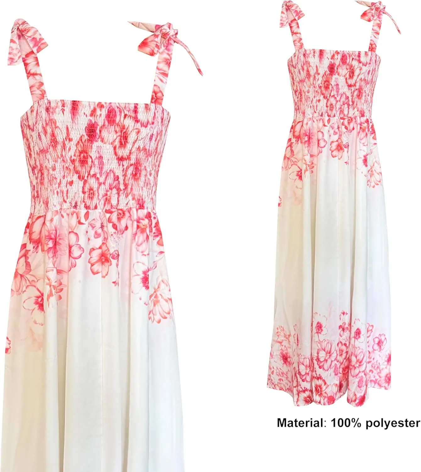 kinstell Women's Summer Boho Spaghetti Strap Square Neck Ruffle Casual Flowy Long Dress Beach Swing Party Maxi Dress