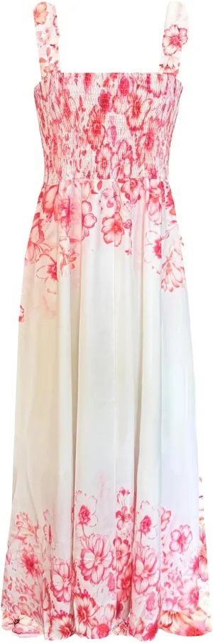 kinstell Women's Summer Boho Spaghetti Strap Square Neck Ruffle Casual Flowy Long Dress Beach Swing Party Maxi Dress