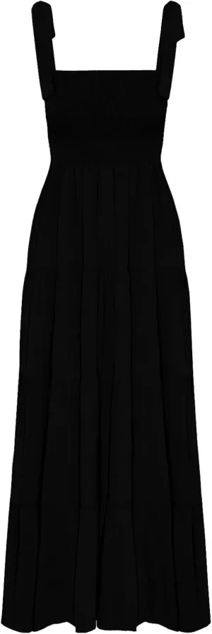 kinstell Women's Summer Boho Spaghetti Strap Square Neck Ruffle Casual Flowy Long Dress Beach Swing Party Maxi Dress