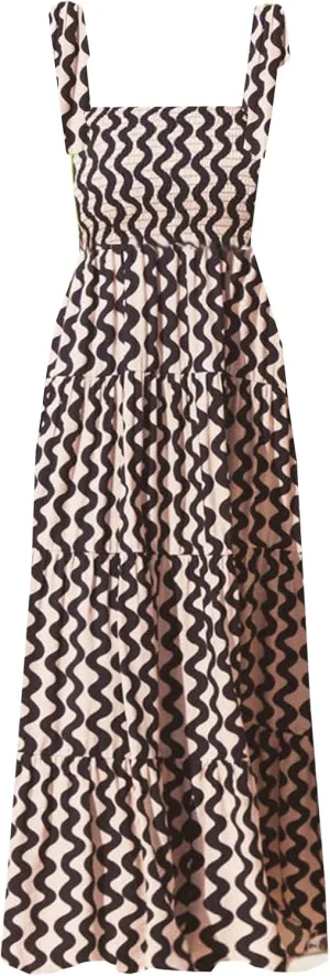 kinstell Women's Summer Boho Spaghetti Strap Square Neck Ruffle Casual Flowy Long Dress Beach Swing Party Maxi Dress