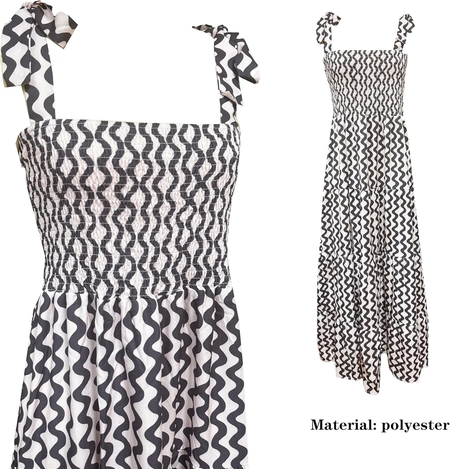 kinstell Women's Summer Boho Spaghetti Strap Square Neck Ruffle Casual Flowy Long Dress Beach Swing Party Maxi Dress
