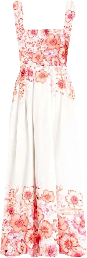 kinstell Women's Summer Boho Spaghetti Strap Square Neck Ruffle Casual Flowy Long Dress Beach Swing Party Maxi Dress