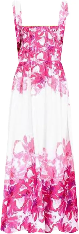 kinstell Women's Summer Boho Spaghetti Strap Square Neck Ruffle Casual Flowy Long Dress Beach Swing Party Maxi Dress