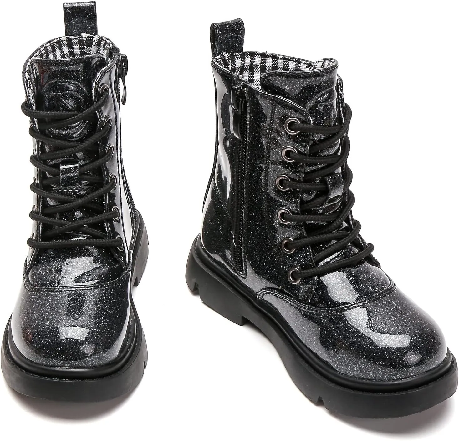 kkdom Boys Girls Waterproof Lace Up Side Zipper Mid Calf Combat Boots(Toddler/Little Kid/Big Kid)