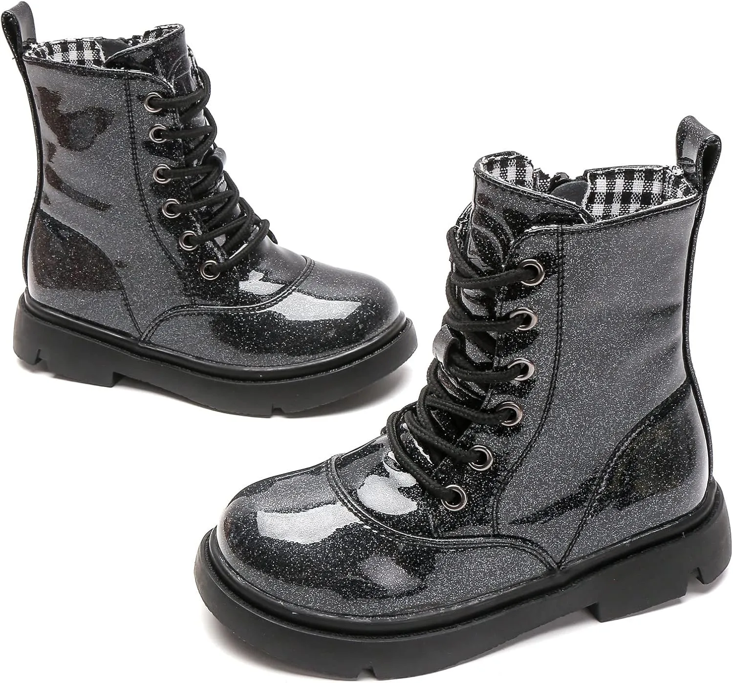 kkdom Boys Girls Waterproof Lace Up Side Zipper Mid Calf Combat Boots(Toddler/Little Kid/Big Kid)