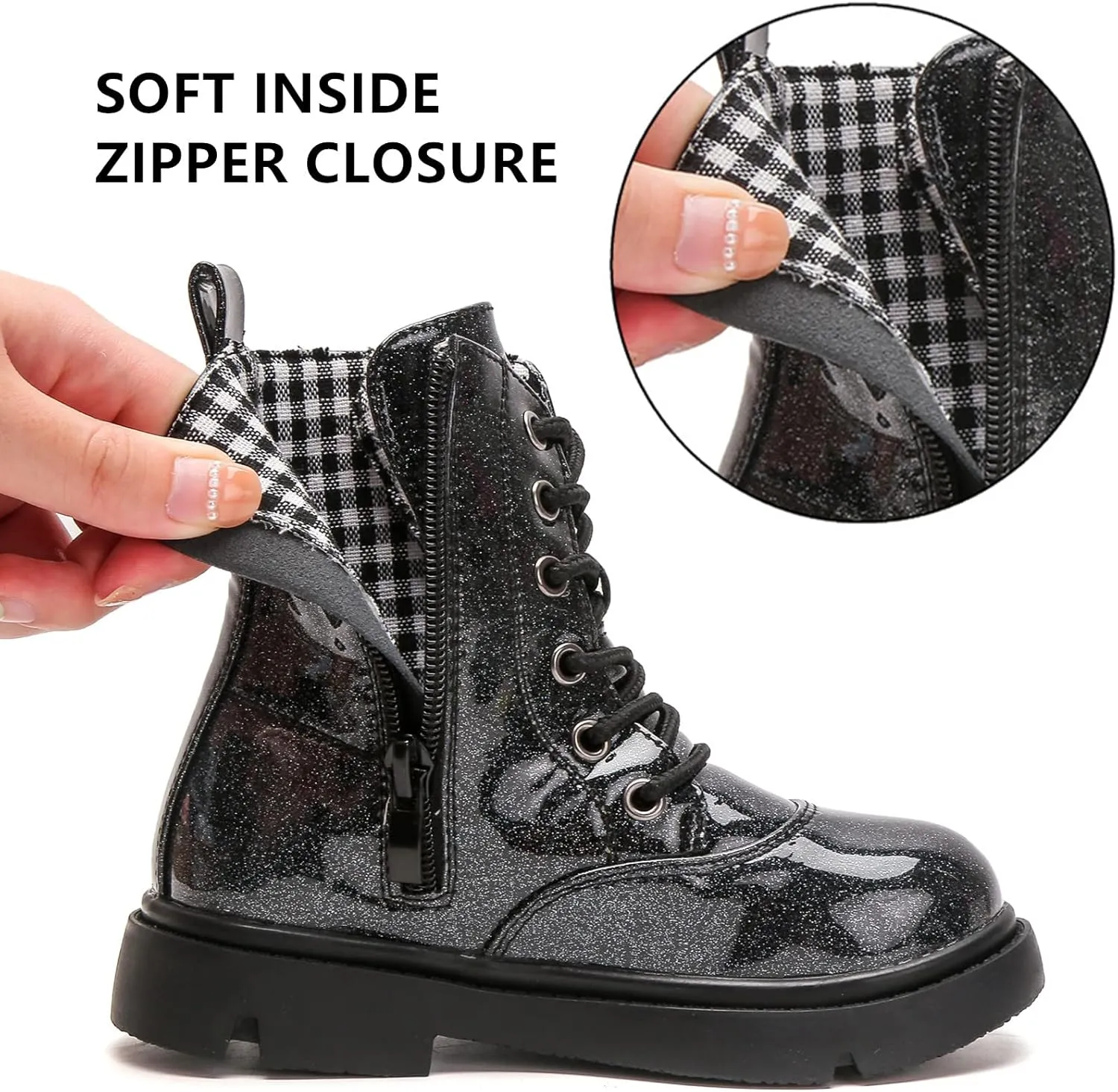 kkdom Boys Girls Waterproof Lace Up Side Zipper Mid Calf Combat Boots(Toddler/Little Kid/Big Kid)