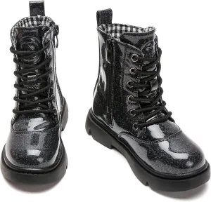 kkdom Boys Girls Waterproof Lace Up Side Zipper Mid Calf Combat Boots(Toddler/Little Kid/Big Kid)