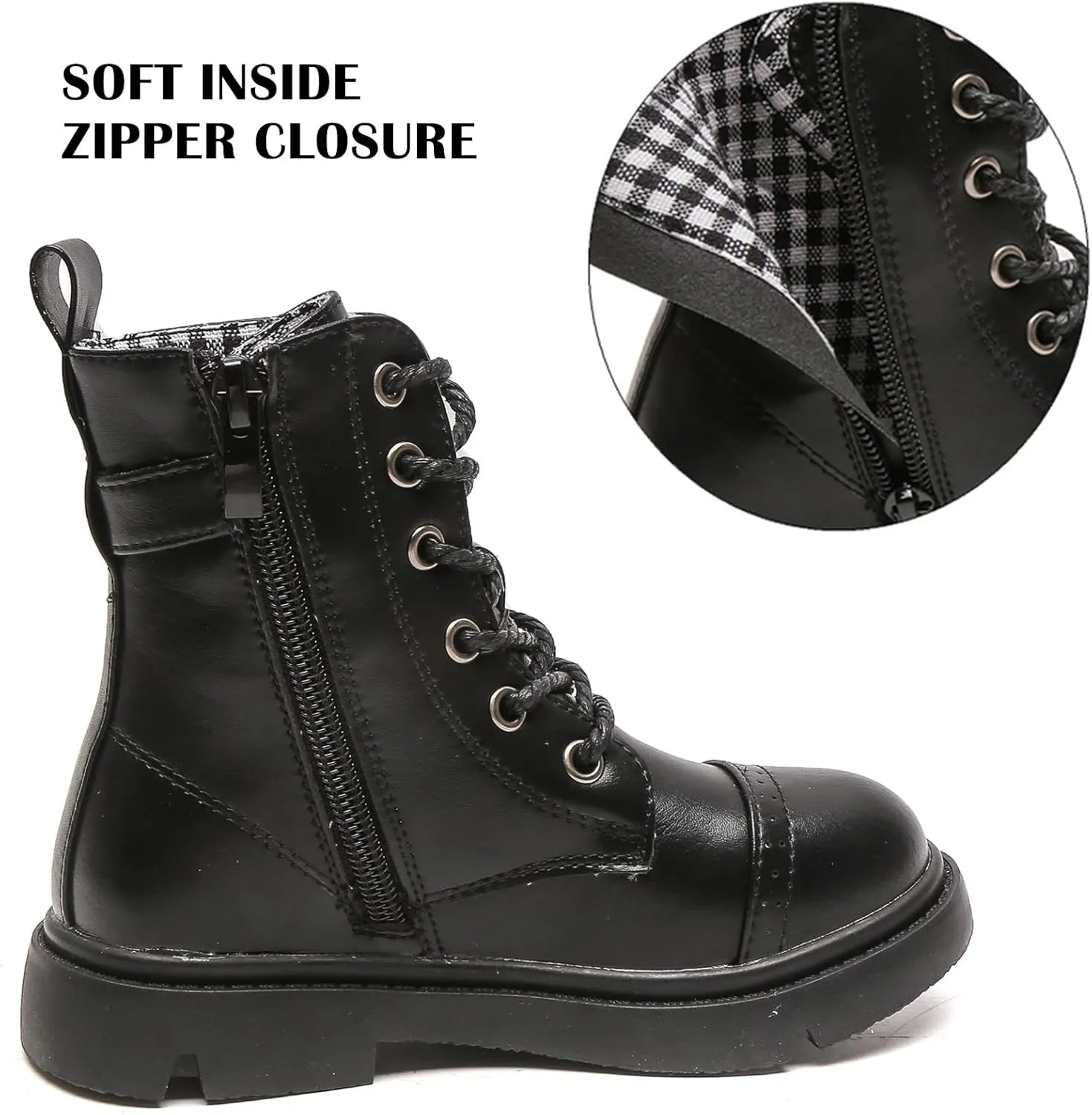 kkdom Boys Girls Waterproof Outdoor Glitter Lace Up Side Zipper Mid Calf Combat Boots(Toddler/Little Kid/Big Kid)