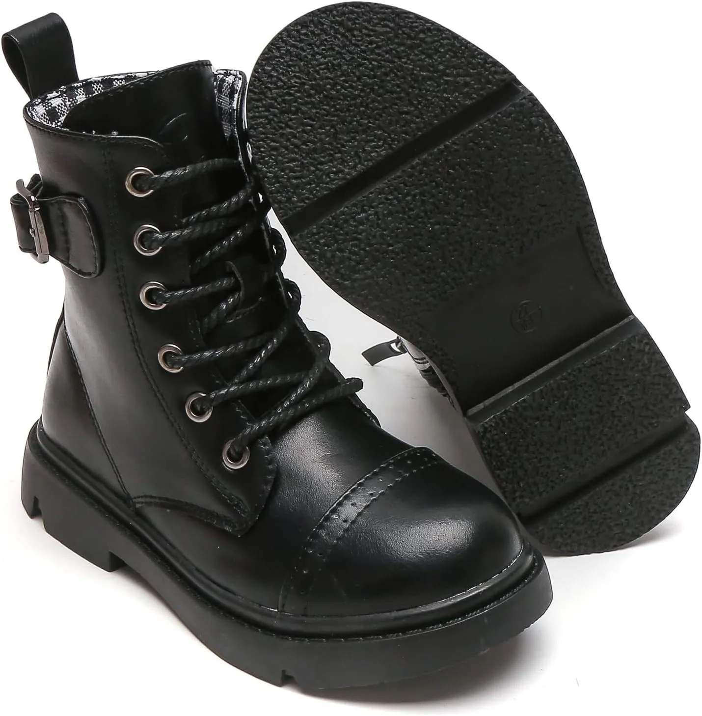 kkdom Boys Girls Waterproof Outdoor Glitter Lace Up Side Zipper Mid Calf Combat Boots(Toddler/Little Kid/Big Kid)