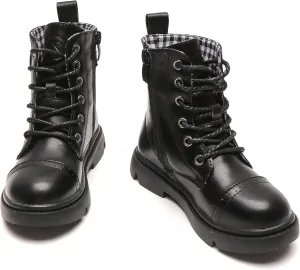 kkdom Boys Girls Waterproof Outdoor Glitter Lace Up Side Zipper Mid Calf Combat Boots(Toddler/Little Kid/Big Kid)