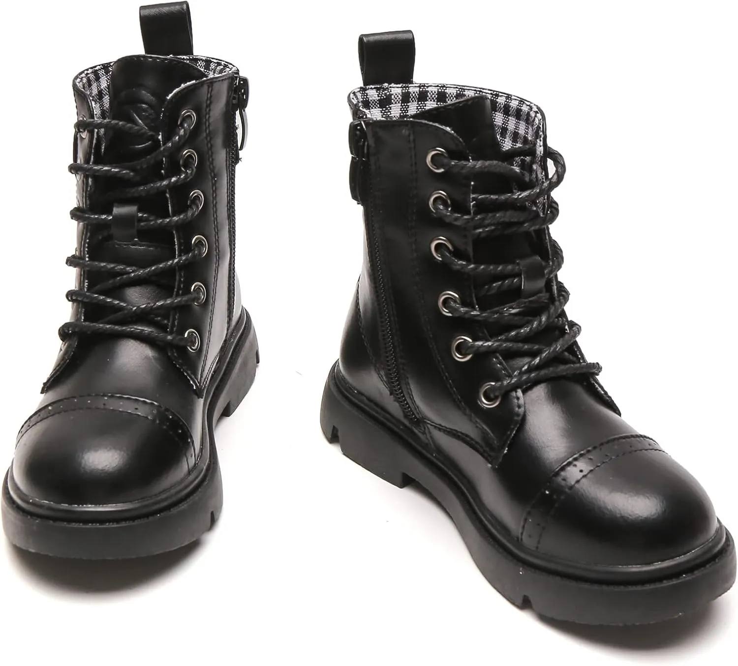 kkdom Boys Girls Waterproof Outdoor Glitter Lace Up Side Zipper Mid Calf Combat Boots(Toddler/Little Kid/Big Kid)