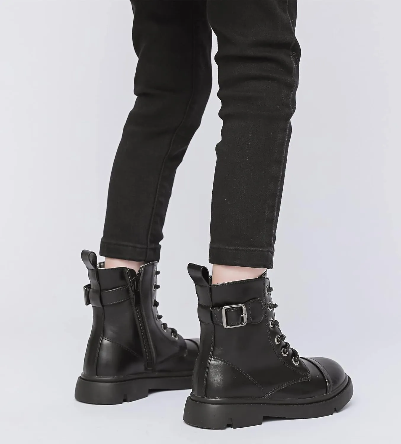kkdom Boys Girls Waterproof Outdoor Glitter Lace Up Side Zipper Mid Calf Combat Boots(Toddler/Little Kid/Big Kid)