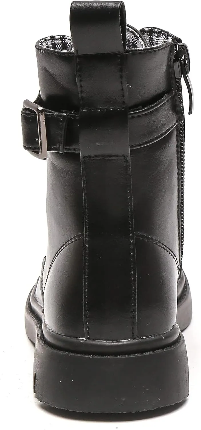 kkdom Boys Girls Waterproof Outdoor Glitter Lace Up Side Zipper Mid Calf Combat Boots(Toddler/Little Kid/Big Kid)