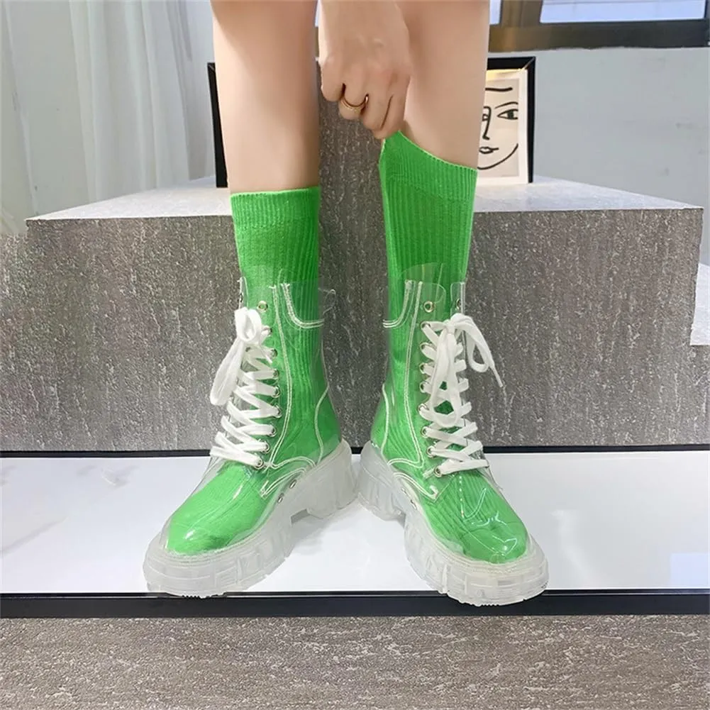 Kluolandi Women's Transparent Boots Lace Up Platform Combat Ankle Boots Waterproof Clear Booties Shoes