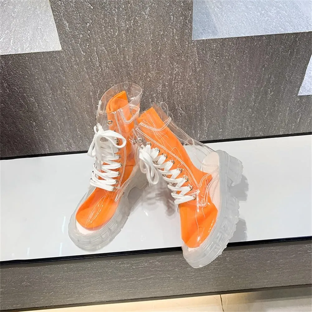 Kluolandi Women's Transparent Boots Lace Up Platform Combat Ankle Boots Waterproof Clear Booties Shoes