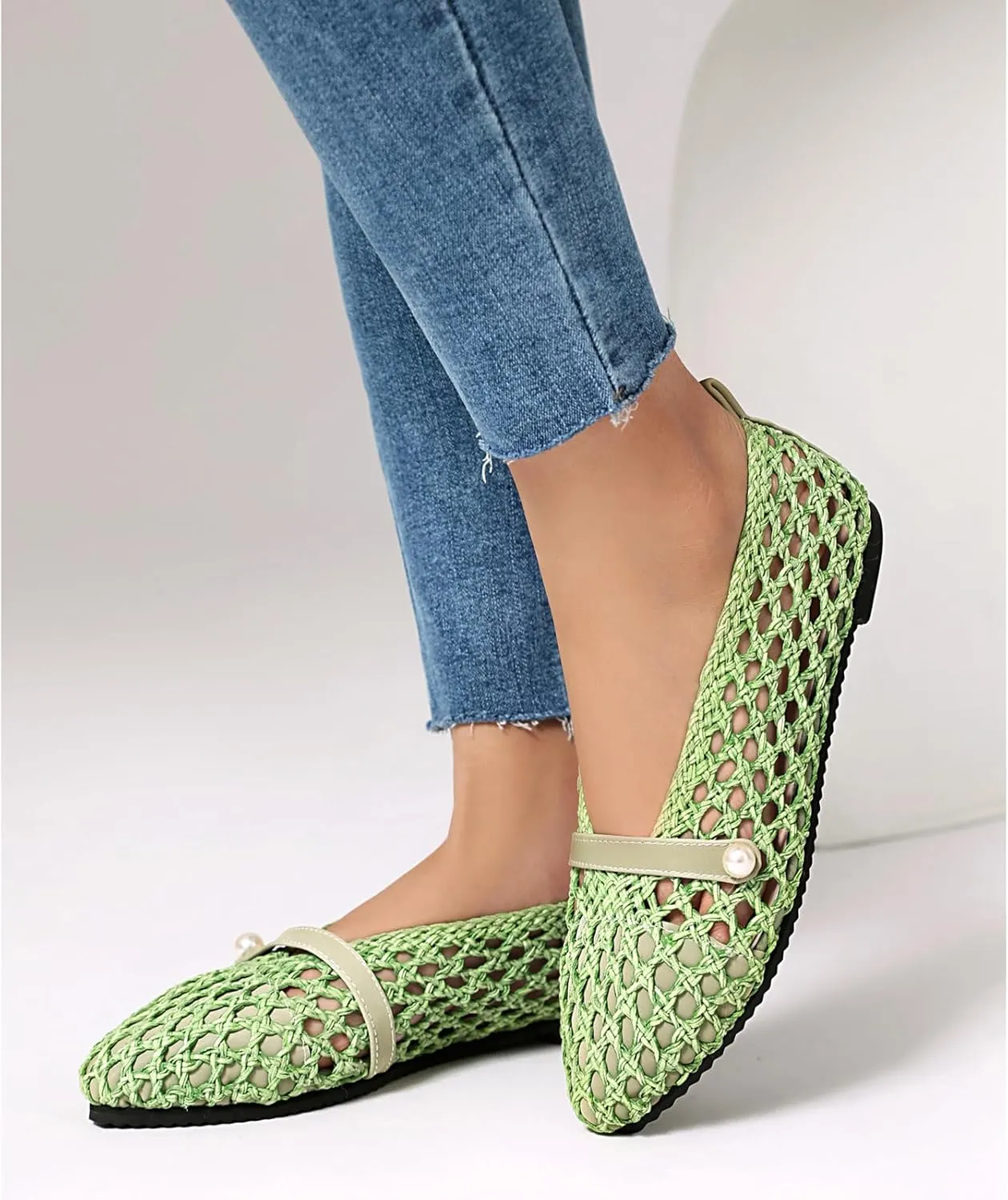 Kluolandi Woven Mesh Ballet Flats Shoes for Women Breathable Mesh Ballerina Flats Comfortable Slip On Shoes