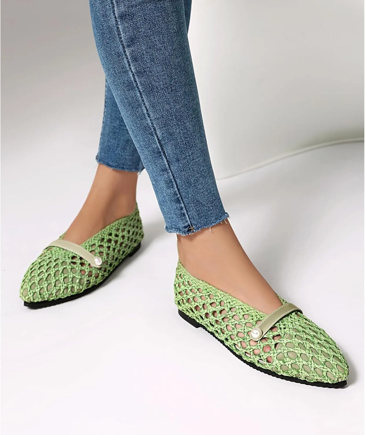 Kluolandi Woven Mesh Ballet Flats Shoes for Women Breathable Mesh Ballerina Flats Comfortable Slip On Shoes