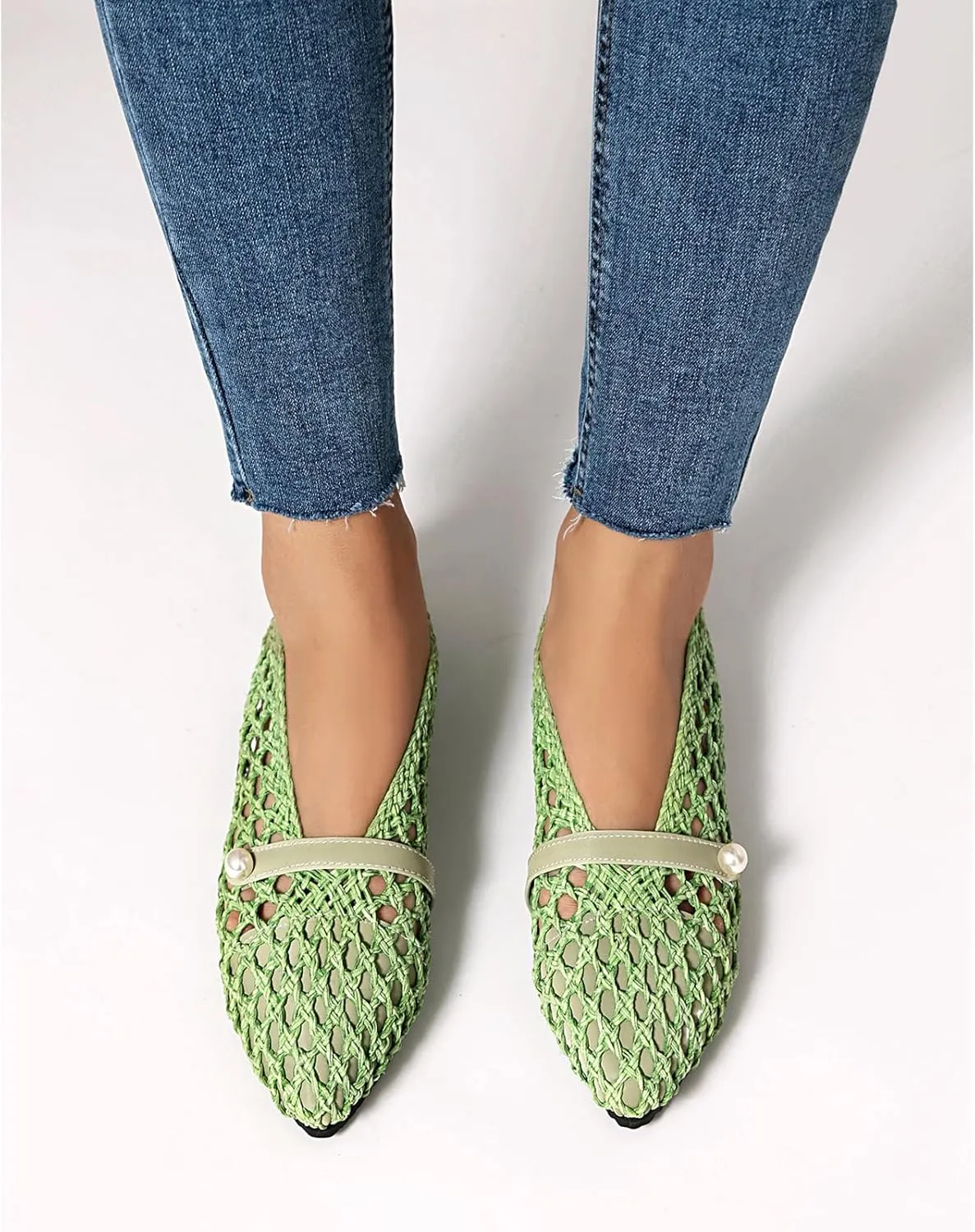 Kluolandi Woven Mesh Ballet Flats Shoes for Women Breathable Mesh Ballerina Flats Comfortable Slip On Shoes