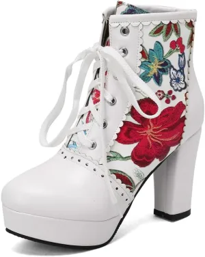 KOKOMOMO Sparkly Platform Ankle Boots Short Sequin Glitter Combat Boots Chunky Heeled Lace Up Booties