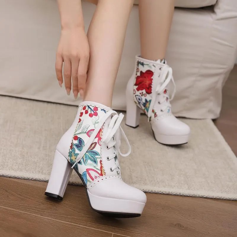 KOKOMOMO Sparkly Platform Ankle Boots Short Sequin Glitter Combat Boots Chunky Heeled Lace Up Booties
