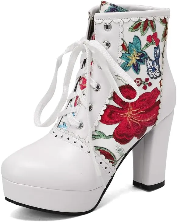 KOKOMOMO Sparkly Platform Ankle Boots Short Sequin Glitter Combat Boots Chunky Heeled Lace Up Booties