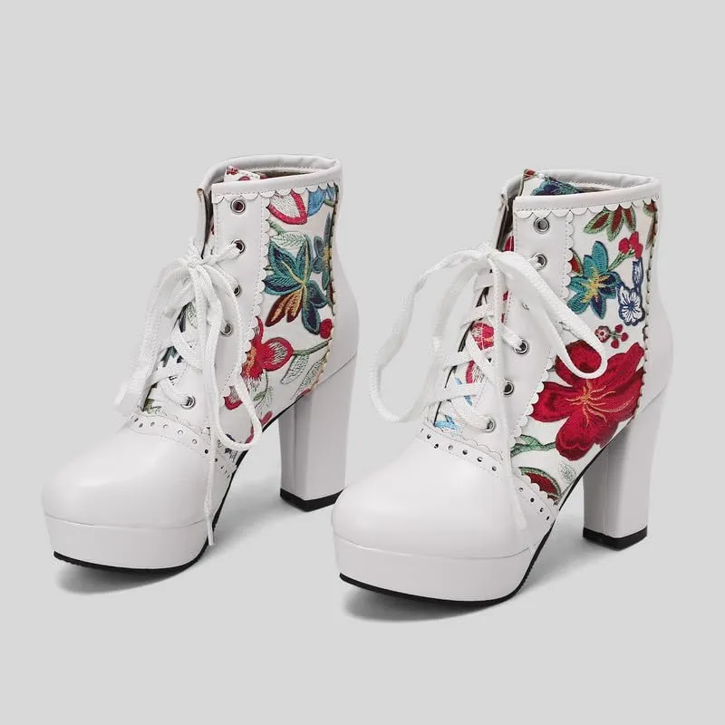 KOKOMOMO Sparkly Platform Ankle Boots Short Sequin Glitter Combat Boots Chunky Heeled Lace Up Booties