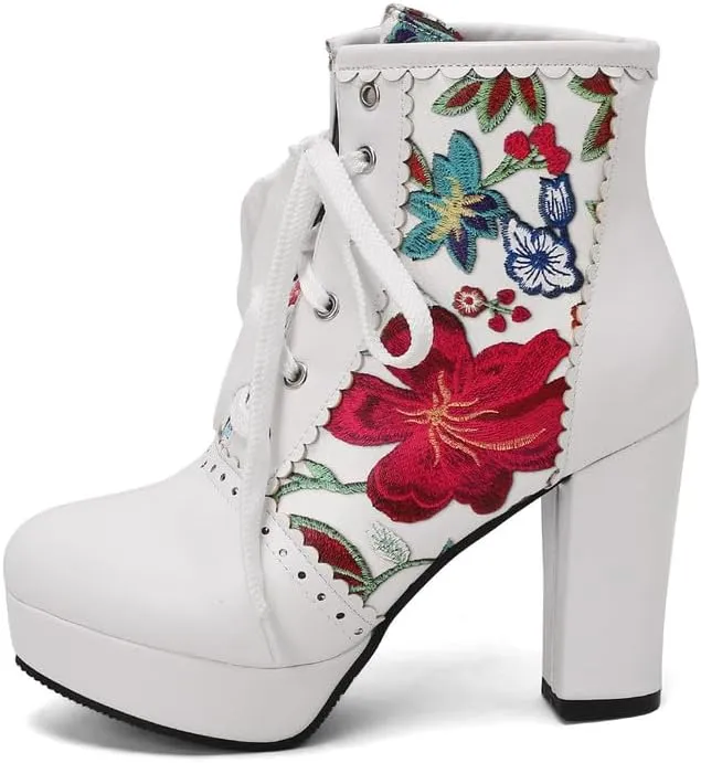 KOKOMOMO Sparkly Platform Ankle Boots Short Sequin Glitter Combat Boots Chunky Heeled Lace Up Booties