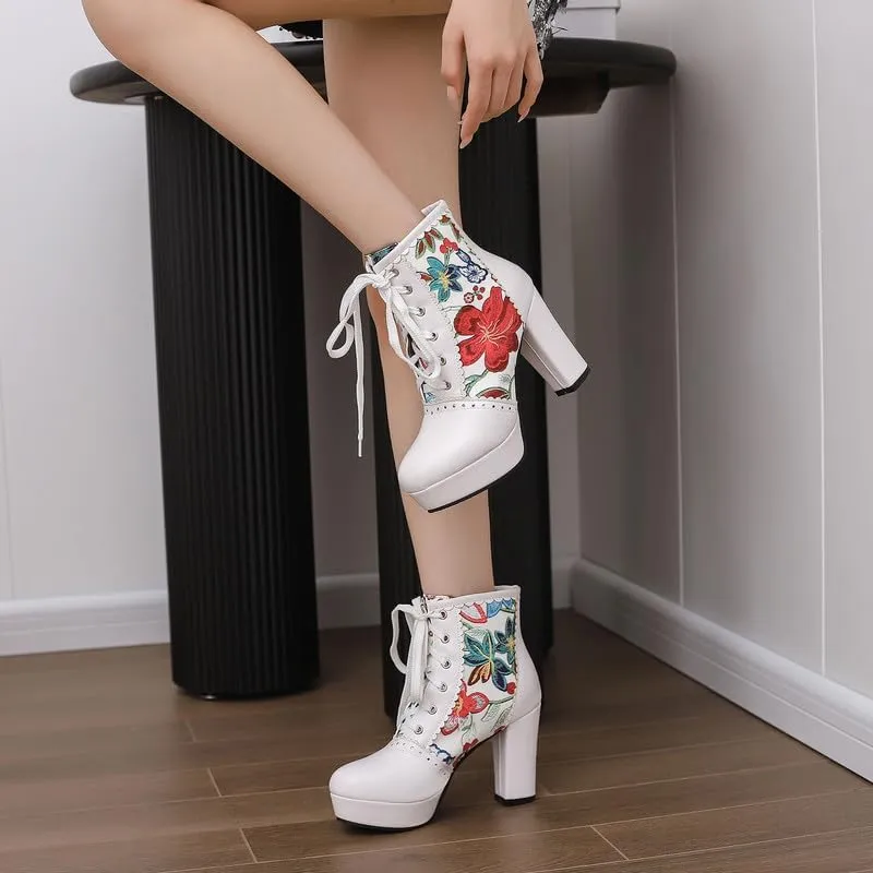 KOKOMOMO Sparkly Platform Ankle Boots Short Sequin Glitter Combat Boots Chunky Heeled Lace Up Booties