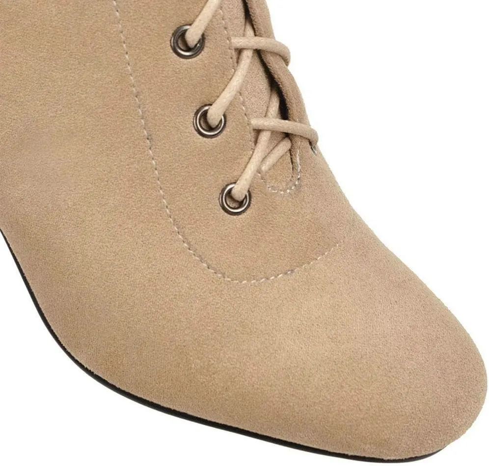 KOKOMOMO Womens Square Toe Chunky Heels Knee High Boots Lace Up High Heeled Combat Boots with Zip
