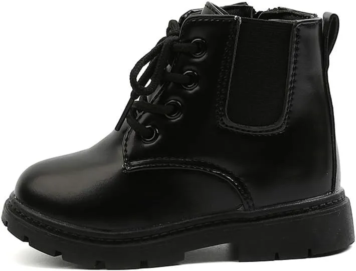 Komfyea Toddler Kids Boots Side Zipper Combat Short Ankle Boots for Boy's Girl's