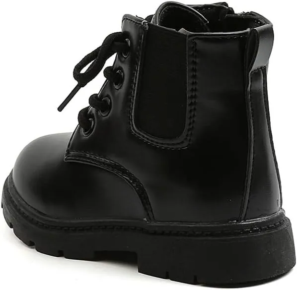 Komfyea Toddler Kids Boots Side Zipper Combat Short Ankle Boots for Boy's Girl's
