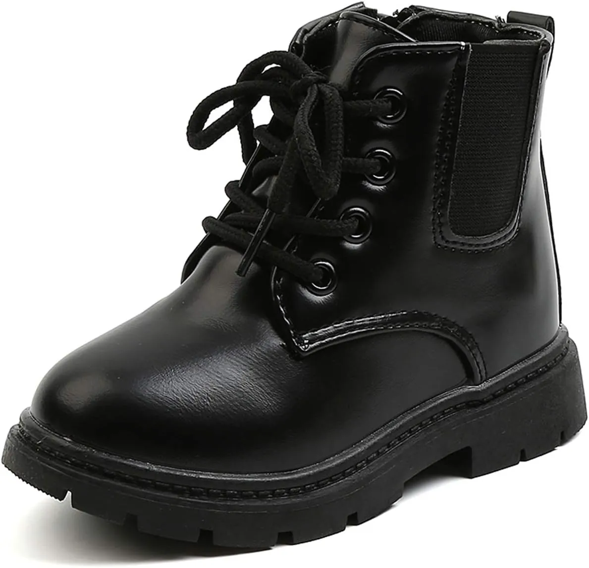 Komfyea Toddler Kids Boots Side Zipper Combat Short Ankle Boots for Boy's Girl's