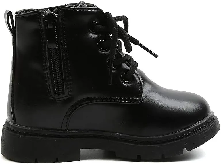 Komfyea Toddler Kids Boots Side Zipper Combat Short Ankle Boots for Boy's Girl's
