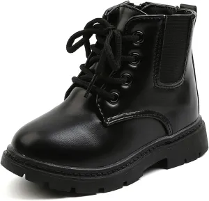 Komfyea Toddler Kids Boots Side Zipper Combat Short Ankle Boots for Boy's Girl's