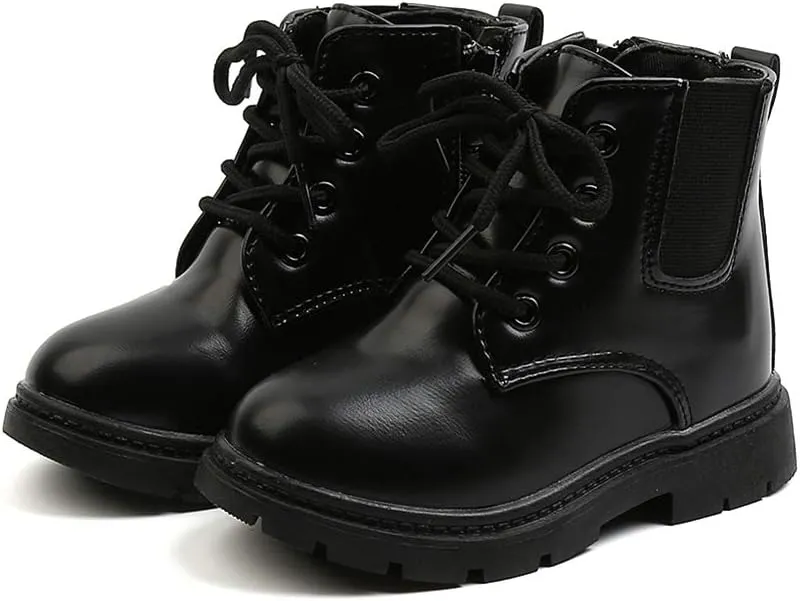 Komfyea Toddler Kids Boots Side Zipper Combat Short Ankle Boots for Boy's Girl's