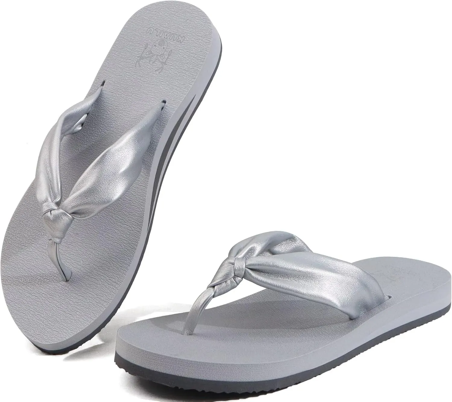 KuaiLu Womens Flip Flops With Arch Support Comfortable Yoga Mat Cushion Thong Leather Sandals for Ladies Fashion Slip On Summer Beach Walking Slides Indoor Outdoor Travel Orthotic Slippers