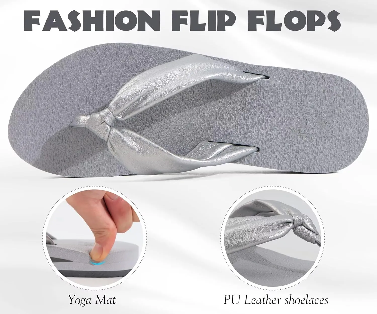 KuaiLu Womens Flip Flops With Arch Support Comfortable Yoga Mat Cushion Thong Leather Sandals for Ladies Fashion Slip On Summer Beach Walking Slides Indoor Outdoor Travel Orthotic Slippers