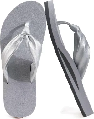 KuaiLu Womens Flip Flops With Arch Support Comfortable Yoga Mat Cushion Thong Leather Sandals for Ladies Fashion Slip On Summer Beach Walking Slides Indoor Outdoor Travel Orthotic Slippers