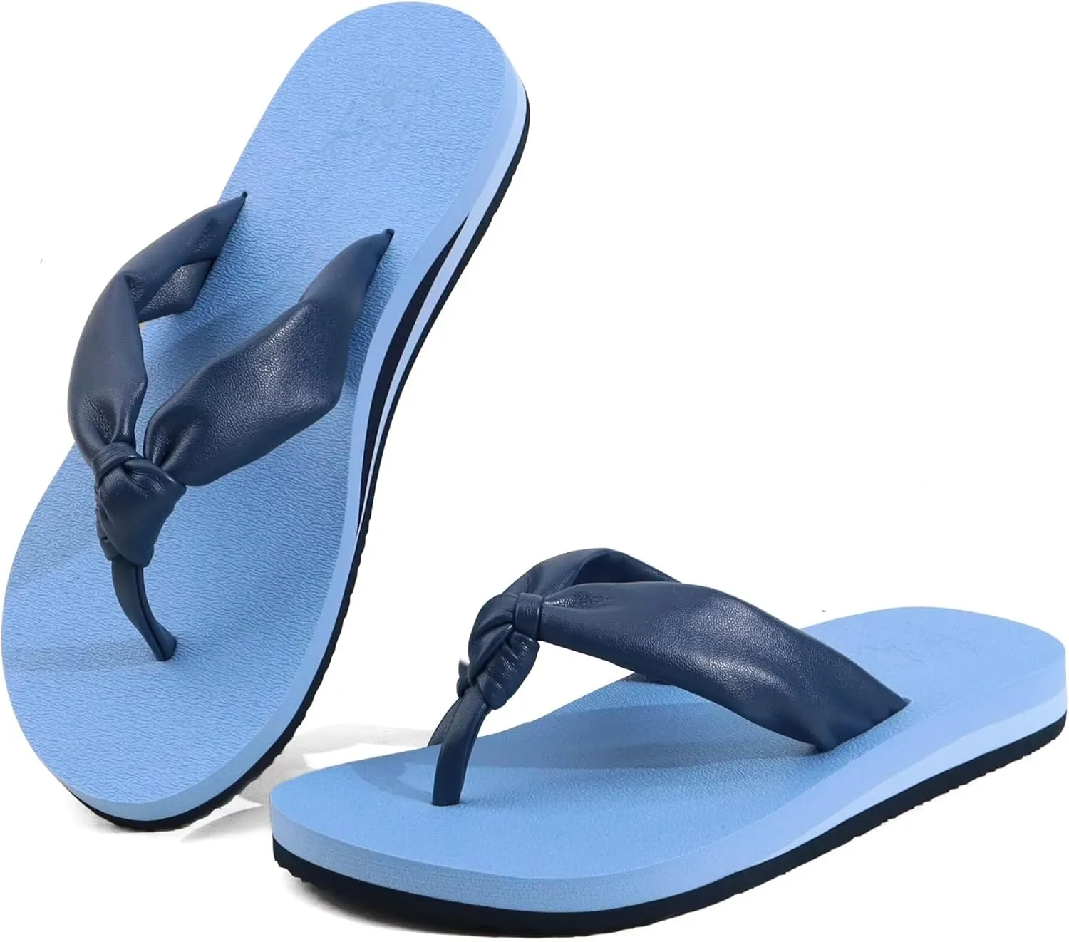 KuaiLu Womens Flip Flops With Arch Support Comfortable Yoga Mat Cushion Thong Leather Sandals for Ladies Fashion Slip On Summer Beach Walking Slides Indoor Outdoor Travel Orthotic Slippers