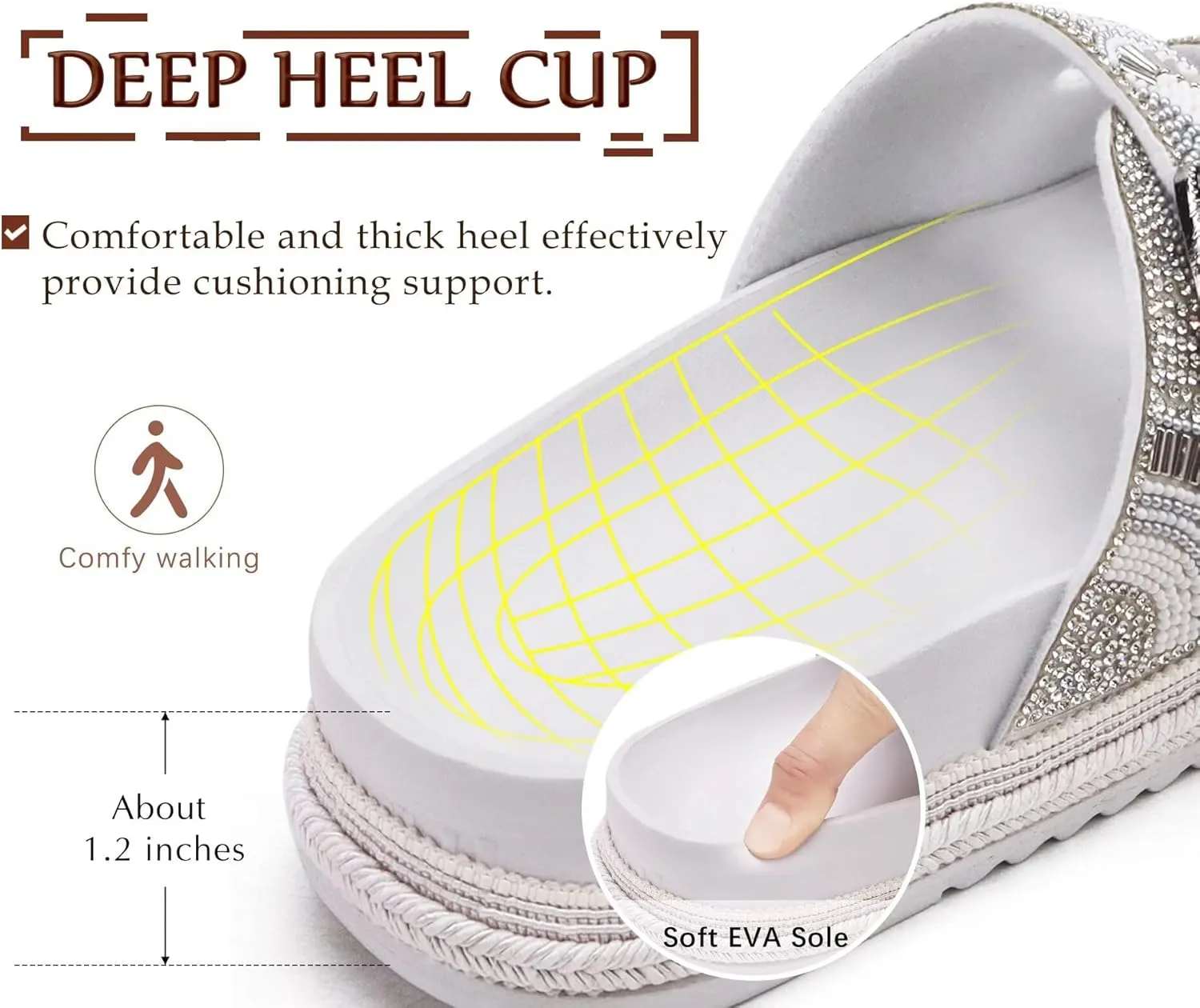 KuaiLu Womens Glitter Sandals with Arch Support Comfortable Orthopedic Cushion Recovery Slides Summer Fashion Sparkly Rhinestones Sandals Slip On Plantar Fasciitis Slippers for Indoor Outdoor