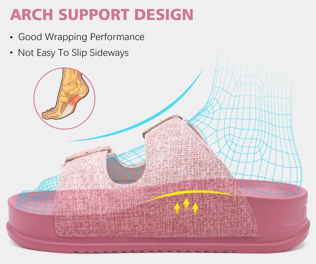 KuaiLu Womens Sandals with Arch Support Comfortable Orthopedic Cushion Recovery Slides Summer Fashion Leather Double Buckle Casual Slip On Plantar Fasciitis Shoes for Indoor&Outdoor (US Size 6-12)