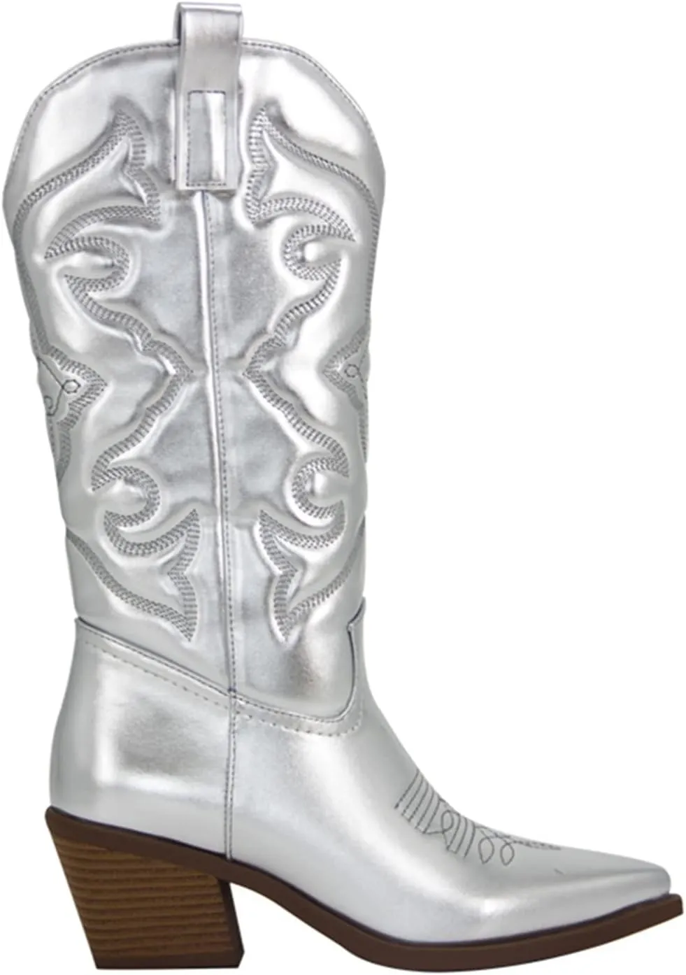 Ladmiple Cowboy Boots For Women Wide Calf Knee High Cowgirl Boots Western Embroidered Pull On Chunky Heel Fashion Boots