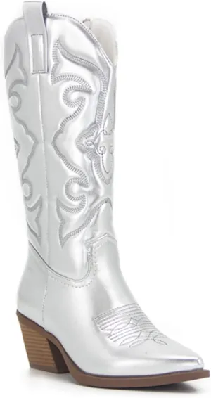 Ladmiple Cowboy Boots For Women Wide Calf Knee High Cowgirl Boots Western Embroidered Pull On Chunky Heel Fashion Boots