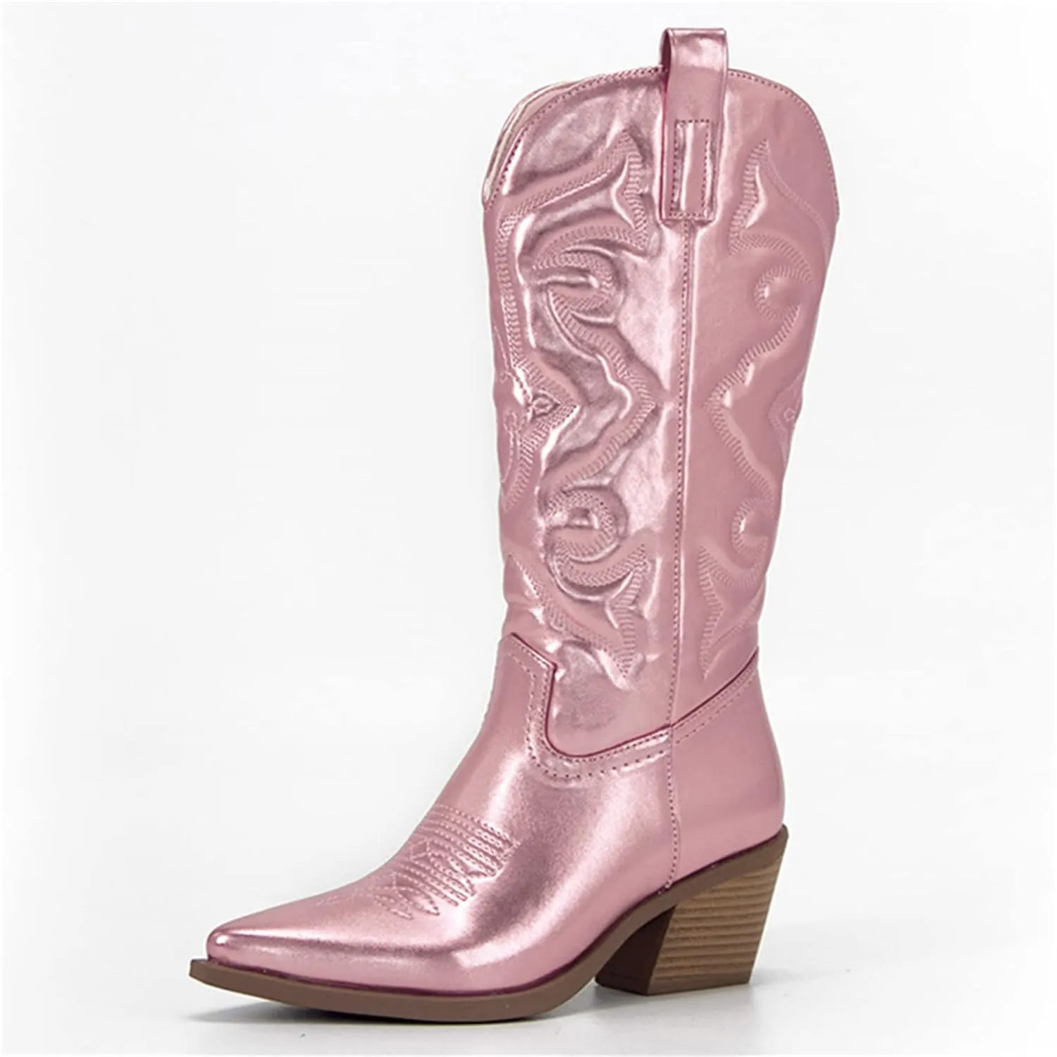 Ladmiple Cowgirl Boots Women Wide Calf Tall Embroidered Mid-Calf Western Boots Medium Block Chunky Heel Cowboy Boots