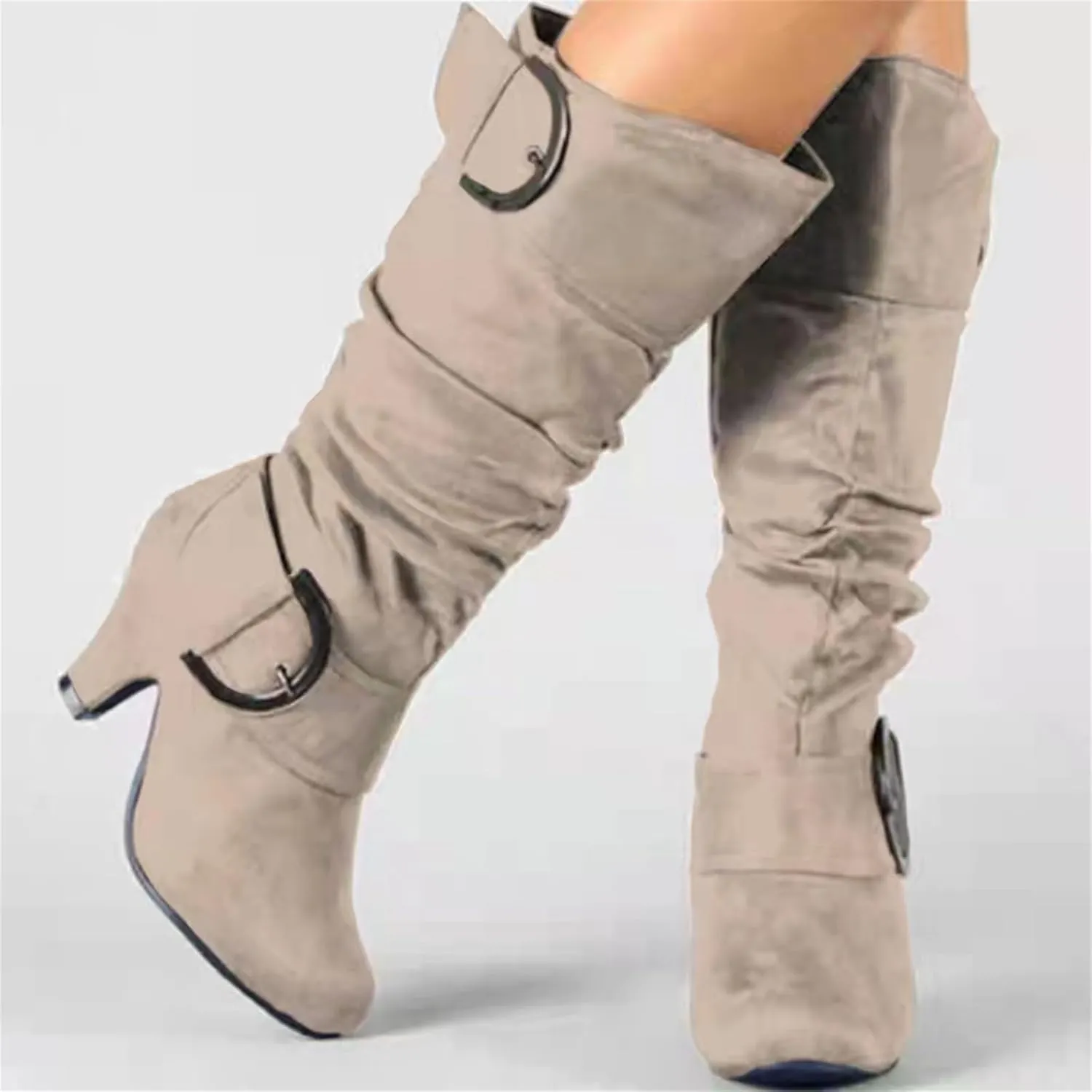 Ladmiple Fall Boots Women Wide Calf Knee High Cowboy Boots Low Cone Heel Slouchy Western Cowgirl Tall boots for Ladies