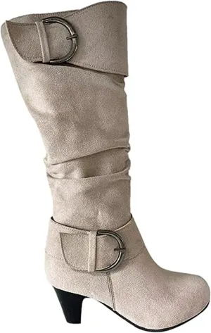 Ladmiple Fall Boots Women Wide Calf Knee High Cowboy Boots Low Cone Heel Slouchy Western Cowgirl Tall boots for Ladies