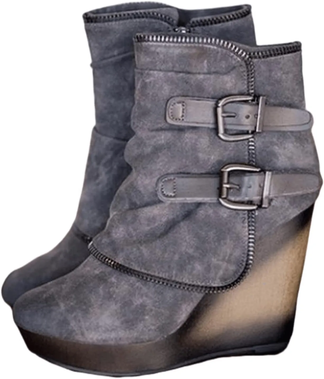 Lausiuoe Wedge Booties For Women Closed Toe Ankle Boots Slip on Heeled Casual Fashion Western Platform Fall Booties