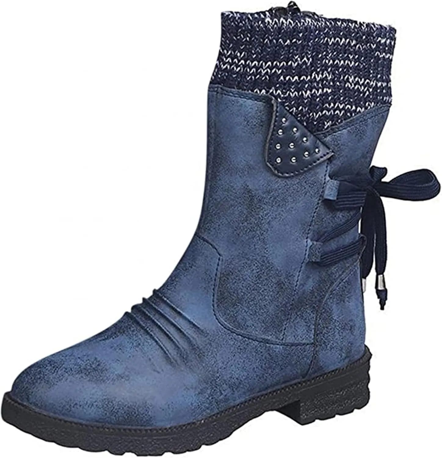 Lausiuoe Womens Boots Knee High Wide Calf Cowboy Boots Pull-On Chunky Heel Cowgirl Western Fashion Retro Classic Booties